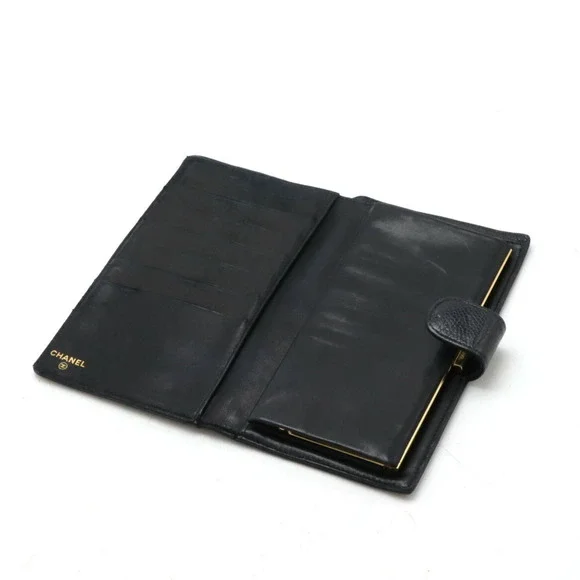 CHANEL Black Caviar Leather Logo Wallet